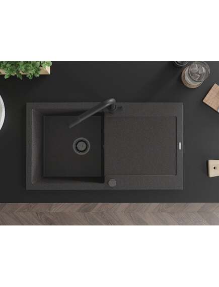 Mexen Leo zlewozmywak granitowy 1-komorowy z ociekaczem i baterią kuchenną Duero, czarny nakrapiany - 6501-76-671600-70-B, 4 image