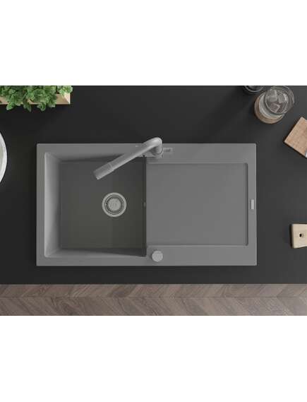Mexen Leo zlewozmywak granitowy 1-komorowy z ociekaczem i baterią kuchenną Duero, szary - 6501-71-671600-71, изображение 4