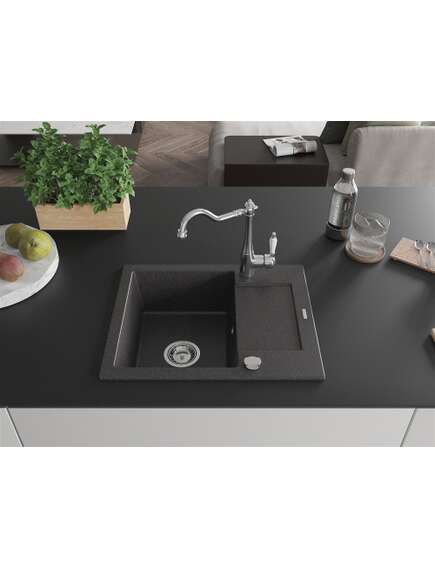 Mexen Enzo zlewozmywak granitowy 1-komorowy z ociekaczem i baterią kuchenną Carla, czarny nakrapiany - 6506-76-670700-00, изображение 3
