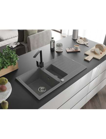 Mexen Matias zlewozmywak granitowy 1,5-komorowy z ociekaczem i baterią kuchenną Rita, szary - 6502-71-670300-70, изображение 2