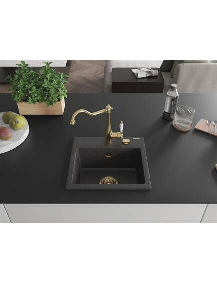 Mexen Milo zlewozmywak granitowy 1-komorowy z baterią kuchenną Carla, czarny nakrapiany - 6505-76-670700-50, 3 image