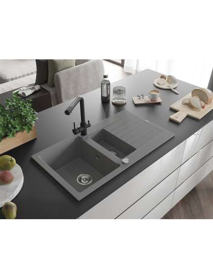 Mexen Matias zlewozmywak granitowy 1,5-komorowy z ociekaczem i baterią kuchenną Duero, szary - 6502-71-671600-70, изображение 2