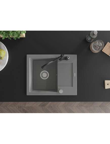 Mexen Enzo zlewozmywak granitowy 1-komorowy z ociekaczem i baterią kuchenną Carla, szary - 6506-71-670700-70, изображение 4