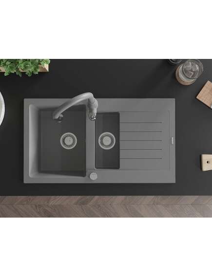 Mexen Matias zlewozmywak granitowy 1,5-komorowy z ociekaczem i baterią kuchenną Savita, szary - 6502-71-672601-71, изображение 4