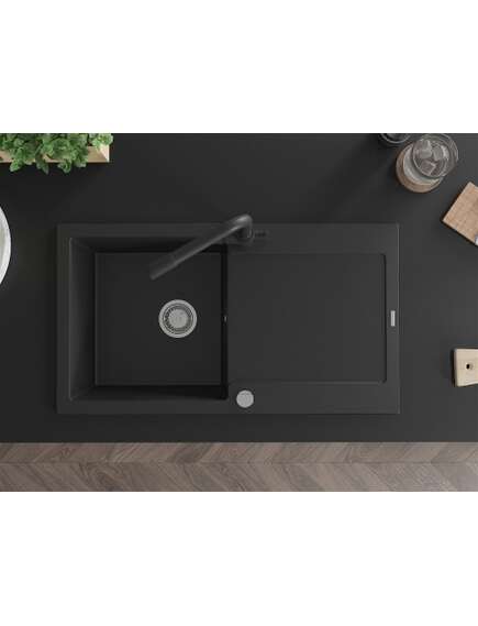 Mexen Leo zlewozmywak granitowy 1-komorowy z ociekaczem i baterią kuchenną Duero, czarny - 6501-77-671600-70, изображение 4