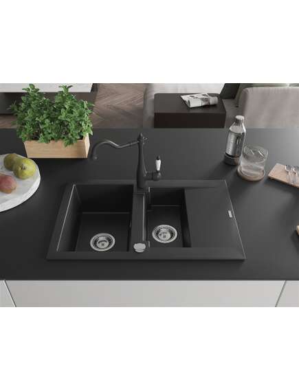 Mexen Gaspar zlewozmywak granitowy 1,5-komorowy z ociekaczem i baterią kuchenną Carla, czarny - 6507-77-670700-00, изображение 3