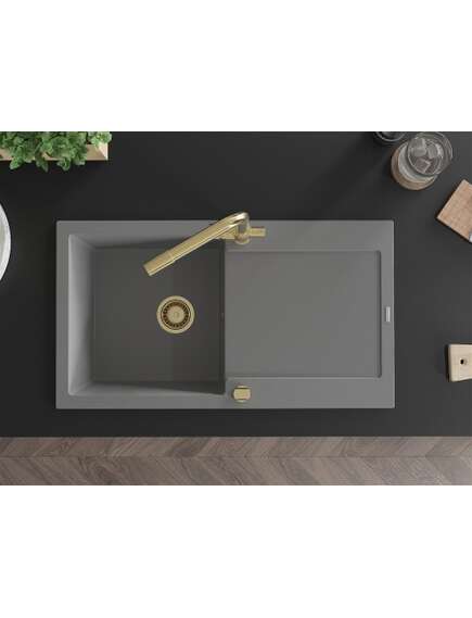 Mexen Leo zlewozmywak granitowy 1-komorowy z ociekaczem i baterią kuchenną Duero, szary - 6501-71-671600-50, 4 image