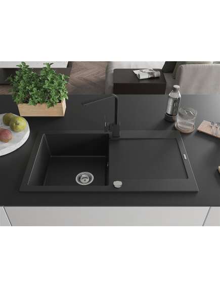 Mexen Leo zlewozmywak granitowy 1-komorowy z ociekaczem i baterią kuchenną Rita, czarny  - 6501-77-670300-70, 3 image