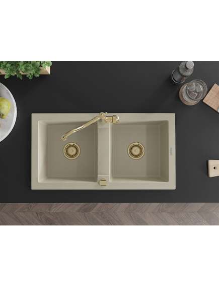 Mexen Mario zlewozmywak granitowy 2-komorowy z baterią kuchenną Carla, beżowy - 6504-69-670700-50, изображение 4
