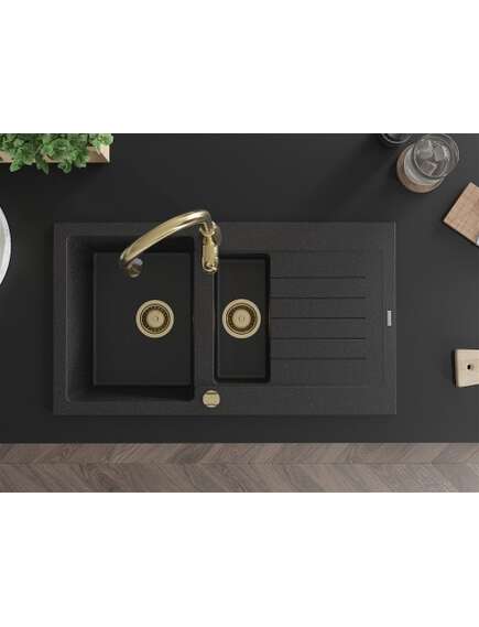 Mexen Matias zlewozmywak granitowy 1,5-komorowy z ociekaczem i baterią kuchenną Savita, czarny/srebrny - 6502-73-672601-50, изображение 4