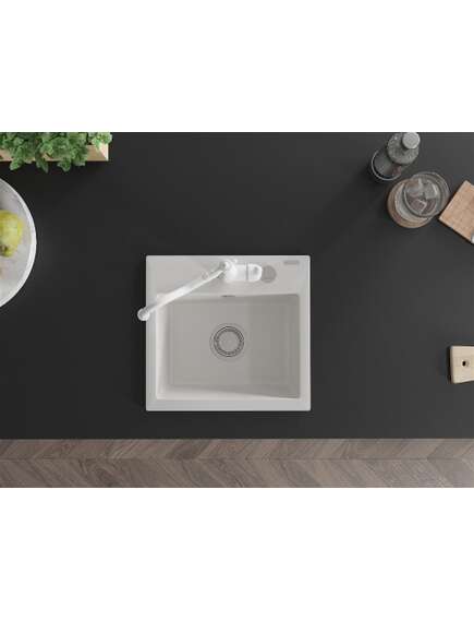 Mexen Milo zlewozmywak granitowy 1-komorowy z baterią kuchenną Carla, biały - 6505-20-670700-20, изображение 4