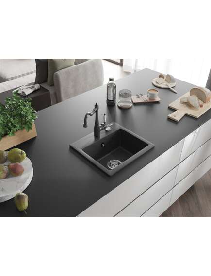 Mexen Milo zlewozmywak granitowy 1-komorowy z baterią kuchenną Carla, czarny nakrapiany - 6505-76-670700-76, изображение 2