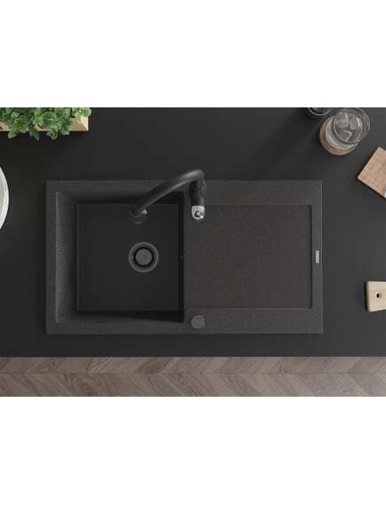 Mexen Leo zlewozmywak granitowy 1-komorowy z ociekaczem i baterią kuchenną Savita, czarny nakrapiany - 6501-76-672601-70-B, изображение 4