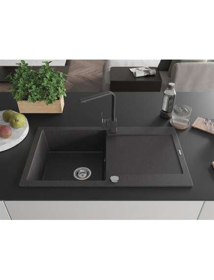 Mexen Leo zlewozmywak granitowy 1-komorowy z ociekaczem i baterią kuchenną Rita, czarny nakrapiany - 6501-76-670300-76, изображение 3