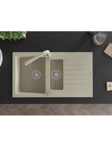 Mexen Matias zlewozmywak granitowy 1,5-komorowy z ociekaczem i baterią kuchenną Duero, beżowy - 6502-69-671600-69, изображение 4