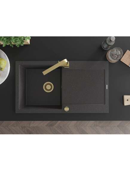 Mexen Leo zlewozmywak granitowy 1-komorowy z ociekaczem i baterią kuchenną Rita, czarny nakrapiany - 6501-76-670300-50, изображение 4