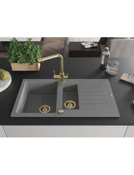 Mexen Matias zlewozmywak granitowy 1,5-komorowy z ociekaczem i baterią kuchenną Duero, szary - 6502-71-671600-50, изображение 3