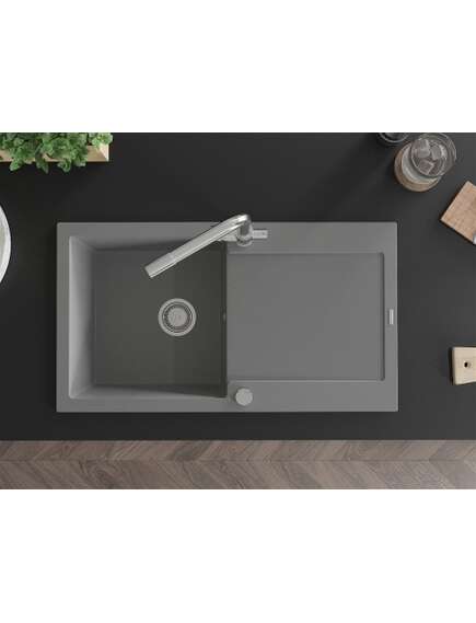 Mexen Leo zlewozmywak granitowy 1-komorowy z ociekaczem i baterią kuchenną Duero, szary - 6501-71-671600-00, 4 image