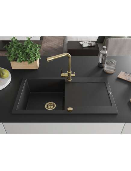 Mexen Leo zlewozmywak granitowy 1-komorowy z ociekaczem i baterią kuchenną Duero, czarny - 6501-77-671600-50, 3 image