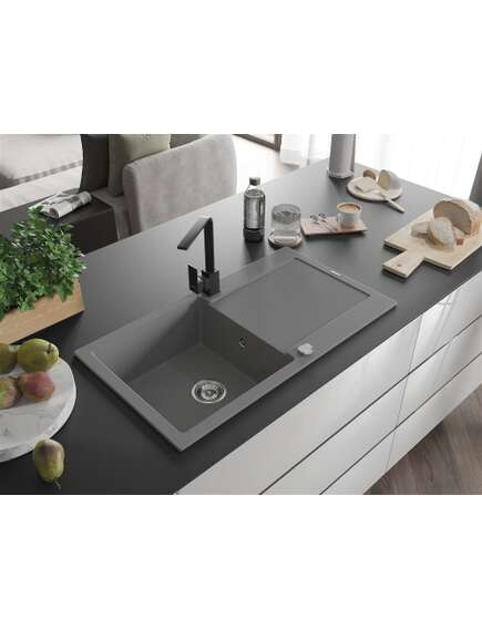 Mexen Leo zlewozmywak granitowy 1-komorowy z ociekaczem i baterią kuchenną Rita, szary - 6501-71-670300-70, изображение 2