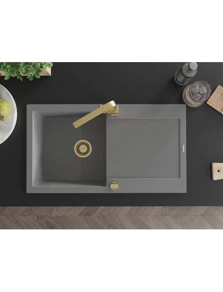 Mexen Leo zlewozmywak granitowy 1-komorowy z ociekaczem i baterią kuchenną Rita, szary - 6501-71-670300-50, 4 image