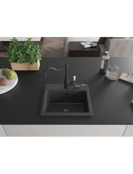 Mexen Milo zlewozmywak granitowy 1-komorowy z baterią kuchenną Carla, czarny nakrapiany - 6505-76-670700-70-B, 3 image