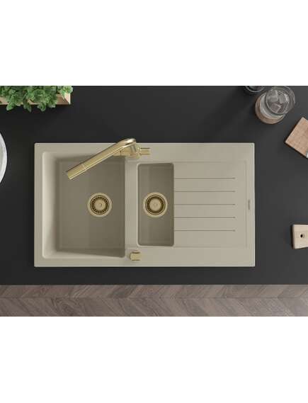 Mexen Matias zlewozmywak granitowy 1,5-komorowy z ociekaczem i baterią kuchenną Duero, beżowy - 6502-69-671600-50, изображение 4