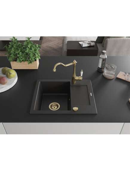 Mexen Enzo zlewozmywak granitowy 1-komorowy z ociekaczem i baterią kuchenną Carla, czarny - 6506-77-670700-50, изображение 3