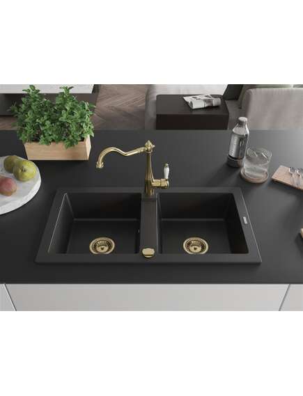 Mexen Mario zlewozmywak granitowy 2-komorowy z baterią kuchenną Carla, czarny - 6504-77-670700-50, изображение 3