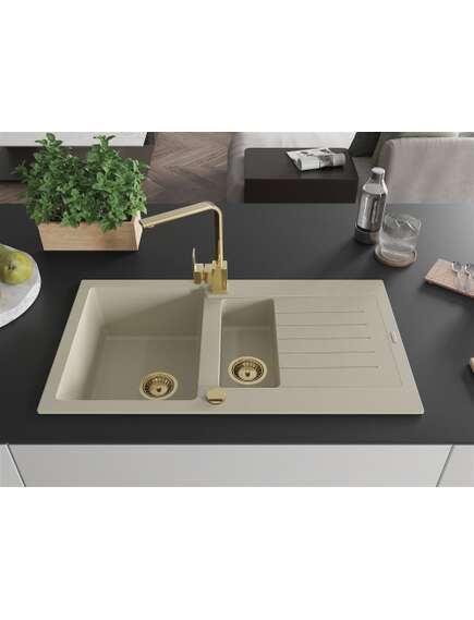 Mexen Matias zlewozmywak granitowy 1,5-komorowy z ociekaczem i baterią kuchenną Rita, beżowy - 6502-69-670300-50, изображение 3