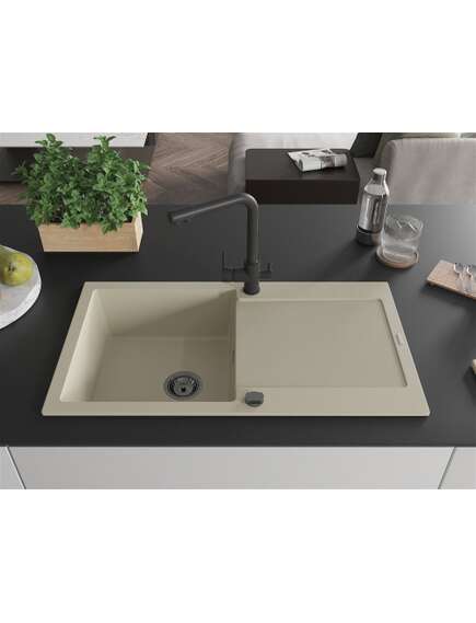 Mexen Leo zlewozmywak granitowy 1-komorowy z ociekaczem i baterią kuchenną Duero, beżowy- 6501-69-671600-70, изображение 3