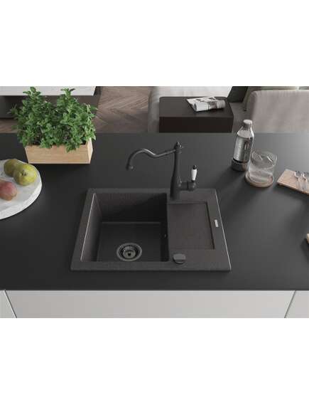 Mexen Enzo zlewozmywak granitowy 1-komorowy z ociekaczem i baterią kuchenną Carla, czarny nakrapiany - 6506-76-670700-70-B, изображение 3