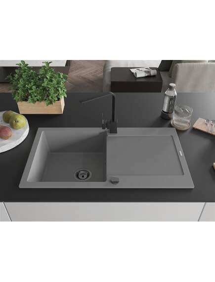 Mexen Leo zlewozmywak granitowy 1-komorowy z ociekaczem i baterią kuchenną Rita, szary - 6501-71-670300-70-B, изображение 3