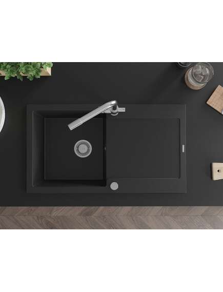 Mexen Leo zlewozmywak granitowy 1-komorowy z ociekaczem i baterią kuchenną Duero, czarny - 6501-77-671600-00, 4 image