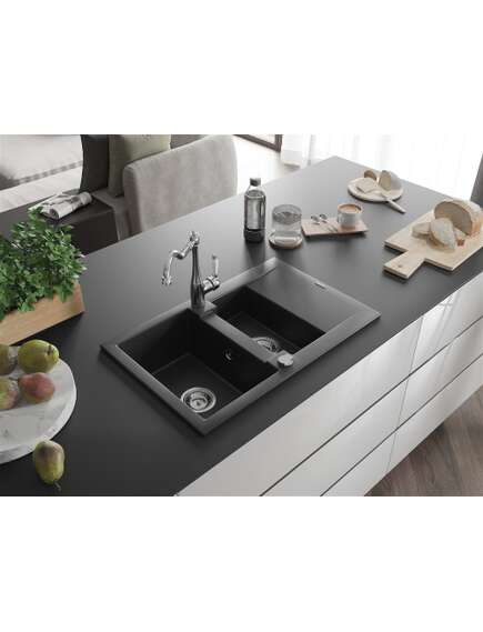 Mexen Gaspar zlewozmywak granitowy 1,5-komorowy z ociekaczem i baterią kuchenną Carla czarny/srebrny metalik - 6507-73-670700-00, изображение 2