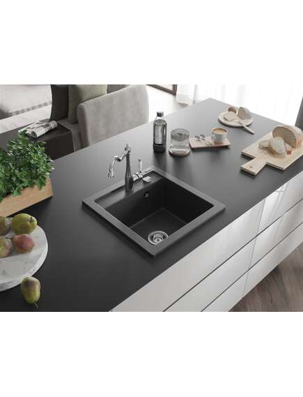 Mexen Vito zlewozmywak granitowy 1-komorowy z baterią kuchenną Carla, czarny nakrapiany - 6503-76-670700-00, 2 image