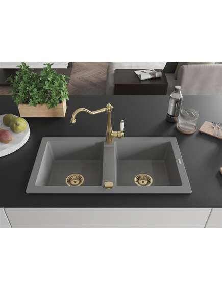 Mexen Mario zlewozmywak granitowy 2-komorowy z baterią kuchenną Carla, szary - 6504-71-670700-50, изображение 3