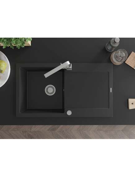 Mexen Leo zlewozmywak granitowy 1-komorowy z ociekaczem i baterią kuchenną Rita, czarny  - 6501-77-670300-00, 4 image