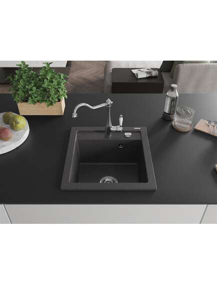 Mexen Vito zlewozmywak granitowy 1-komorowy z baterią kuchenną Carla, czarny nakrapiany - 6503-76-670700-00, 3 image