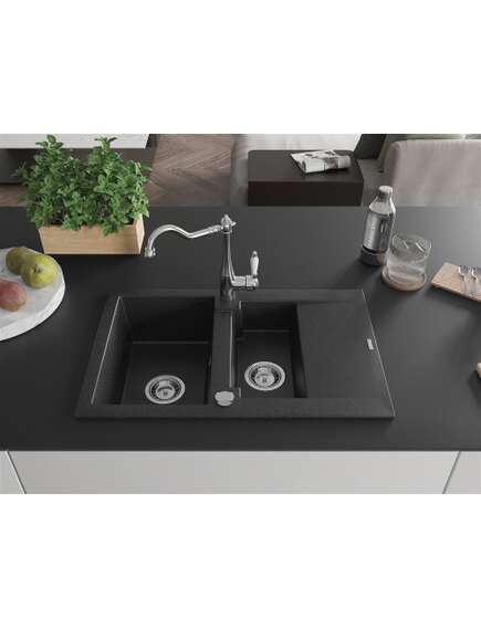Mexen Gaspar zlewozmywak granitowy 1,5-komorowy z ociekaczem i baterią kuchenną Carla czarny/srebrny metalik - 6507-73-670700-00, изображение 3