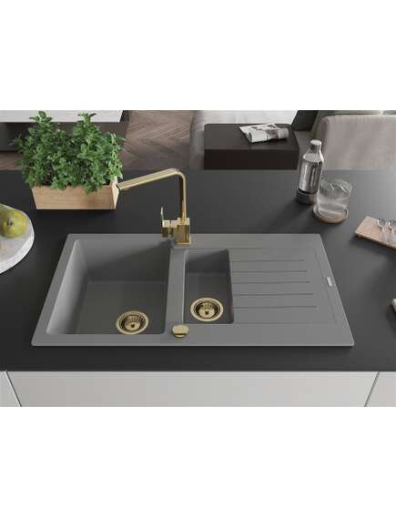 Mexen Matias zlewozmywak granitowy 1,5-komorowy z ociekaczem i baterią kuchenną Rita, szary - 6502-71-670300-50, изображение 3