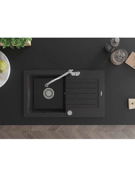 Mexen Pablo zlewozmywak granitowy 1-komorowy z ociekaczem i baterią kuchenną Carla, czarny/srebrny metalik - 6510-73-670700-00, изображение 4