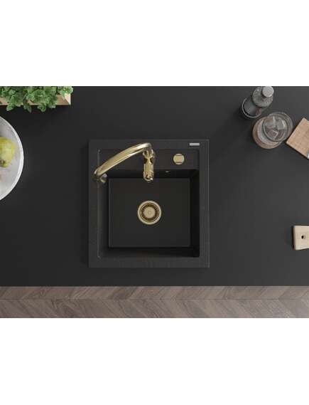 Mexen Vito zlewozmywak granitowy 1-komorowy z baterią kuchenną Savita, czarny/srebrny metalik - 6503-73-672601-50, 4 image