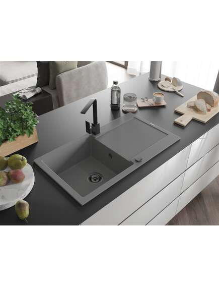 Mexen Leo zlewozmywak granitowy 1-komorowy z ociekaczem i baterią kuchenną Rita, szary - 6501-71-670300-70-B, изображение 2