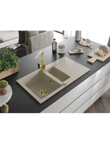 Mexen Matias zlewozmywak granitowy 1,5-komorowy z ociekaczem i baterią kuchenną Rita, beżowy - 6502-69-670300-50, изображение 2