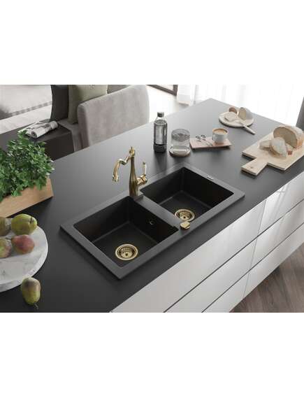 Mexen Mario zlewozmywak granitowy 2-komorowy z baterią kuchenną Carla, czarny - 6504-77-670700-50, изображение 2