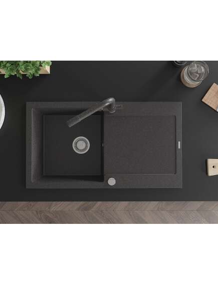 Mexen Leo zlewozmywak granitowy 1-komorowy z ociekaczem i baterią kuchenną Duero, czarny nakrapiany - 6501-76-671600-76, 4 image