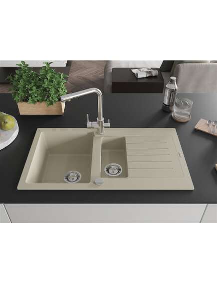Mexen Matias zlewozmywak granitowy 1,5-komorowy z ociekaczem i baterią kuchenną Duero, beżowy - 6502-69-671600-00, изображение 3