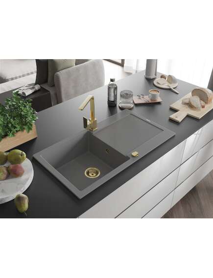 Mexen Leo zlewozmywak granitowy 1-komorowy z ociekaczem i baterią kuchenną Rita, szary - 6501-71-670300-50, 2 image