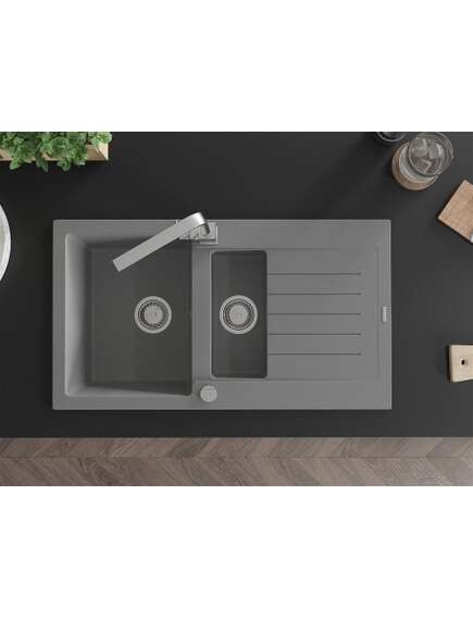 Mexen Matias zlewozmywak granitowy 1,5-komorowy z ociekaczem i baterią kuchenną Rita, szary - 6502-71-670300-00, изображение 4